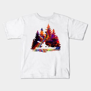 Rainbow Marble Pattern of a Kayaker Paddling Silhouette Kids T-Shirt